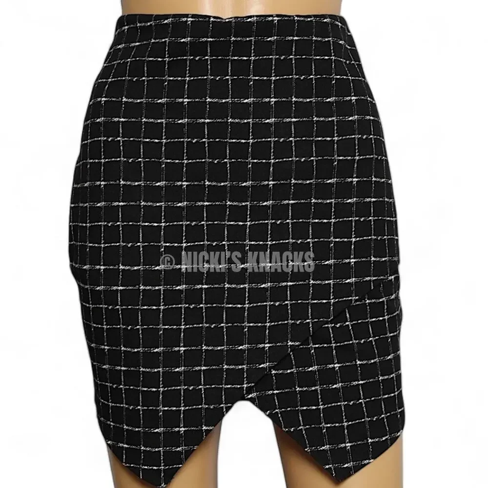 Windsor Mini Skirt Size S Black White Wrap Grid Y2K Edgy Asymmetrical Clubwear